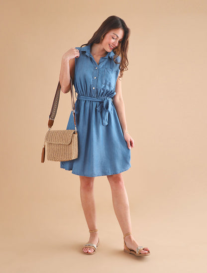 Robe mi-longue fluide sans manches - Bleu clair - 4