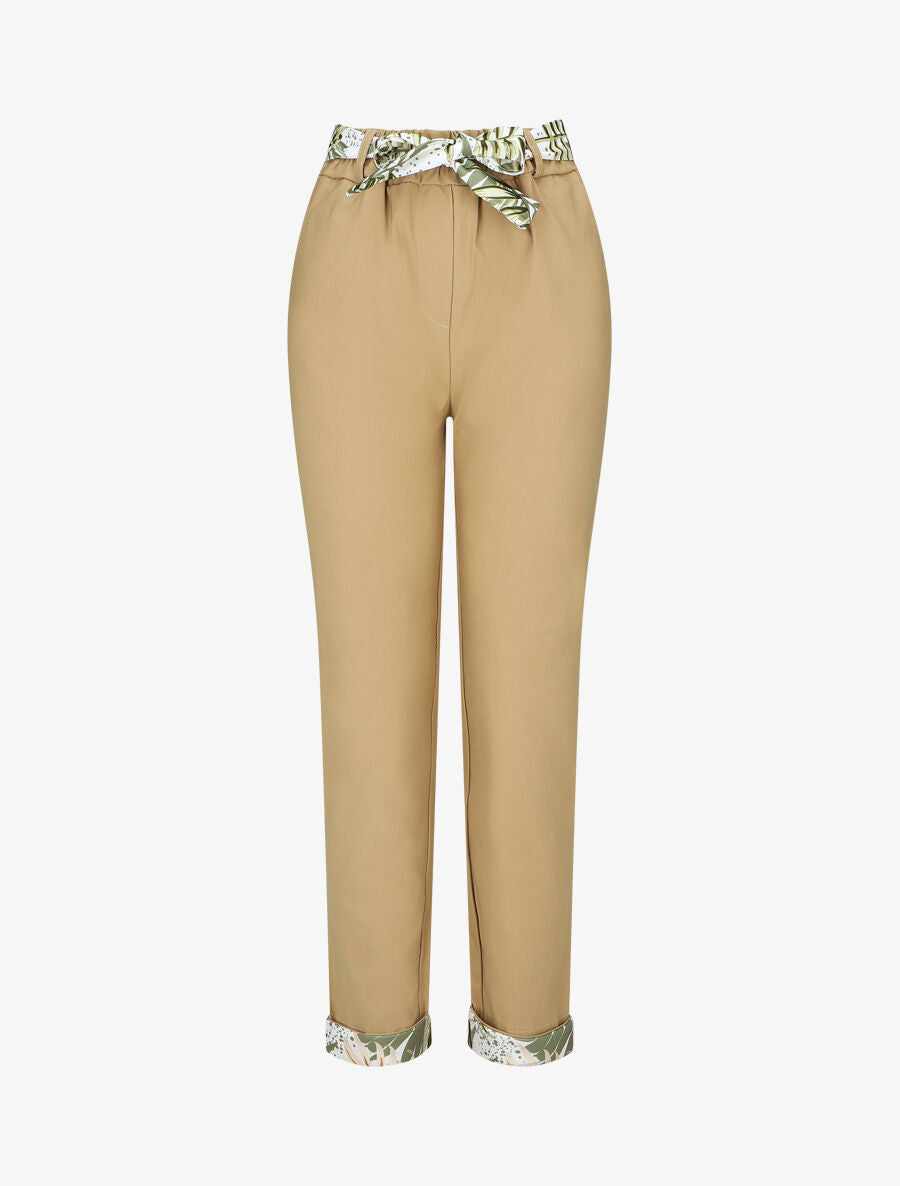 Pantalon droit taille haute ourlet fantaisie - Beige - 4