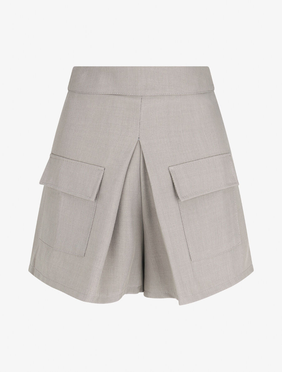 Short évasé taille haute à poches - Gris clair - 4