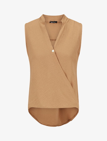 Top sans manches droit cache-coeur - Camel - 4