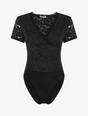 Body manches courtes en dentelle - Noir - 4