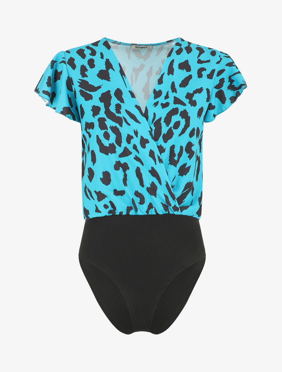 Body manches courtes imprimé léopard - Bleu canard - 1