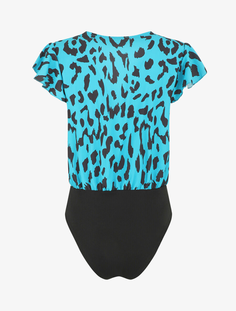 Body manches courtes imprimé léopard - Bleu canard - 2