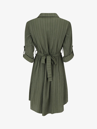 Robe chemise mi-longue texturée - Kaki - 2