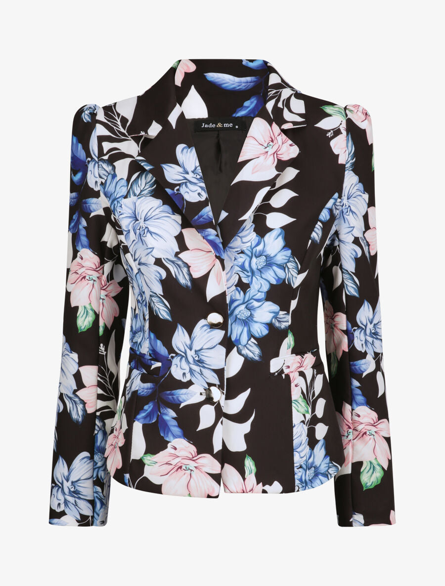 Blazer ajustée imprimé fleurs romantiques - Noir - 1