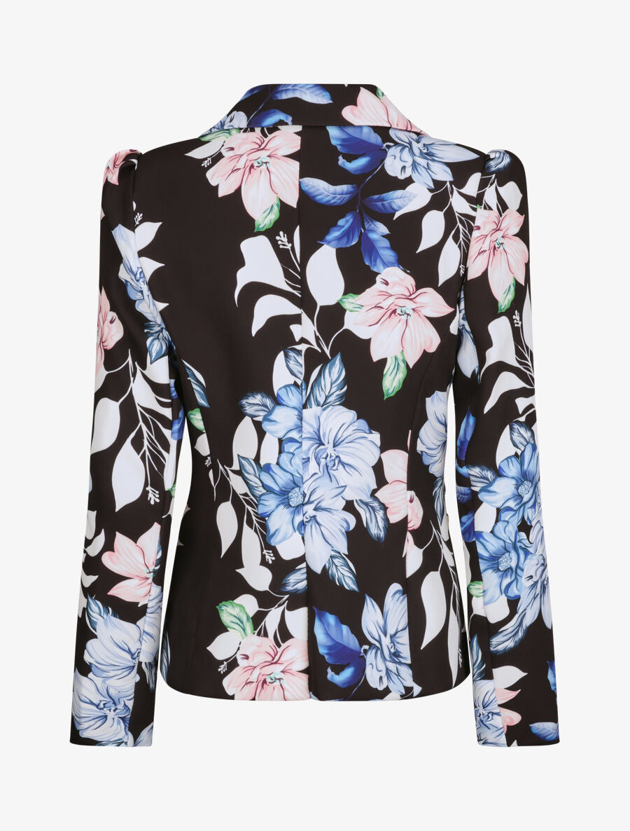 Blazer ajustée imprimé fleurs romantiques - Noir - 2