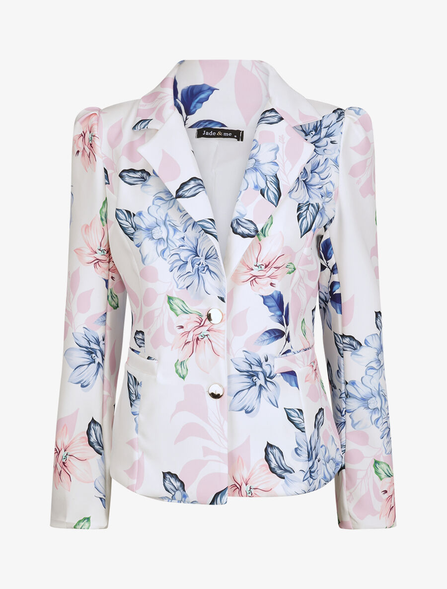 Blazer ajustée imprimé fleurs romantiques - Blanc - 1