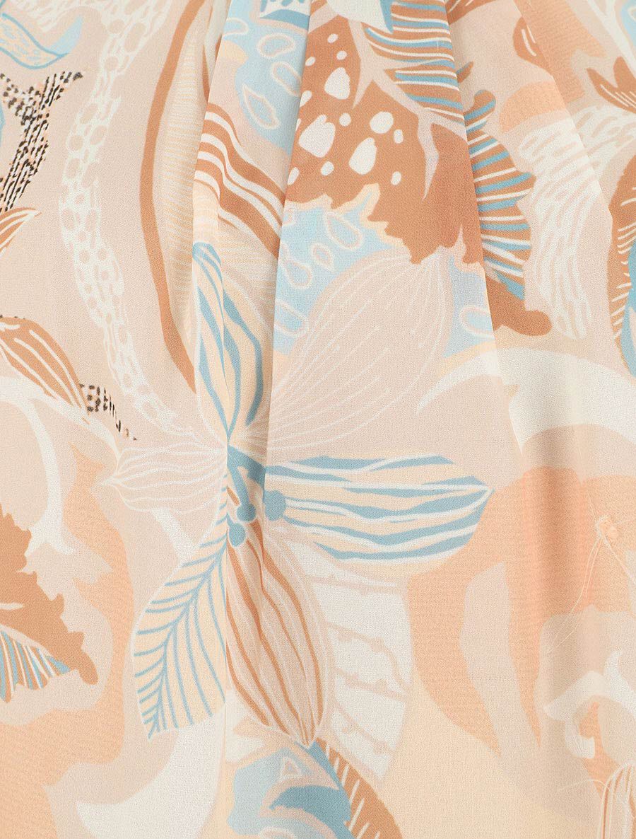 Top droit fleuri manches courtes volantées - Beige - 3