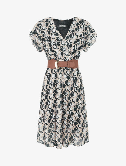 Robe longue élastiquée imprimé fantaisie - Noir - 5