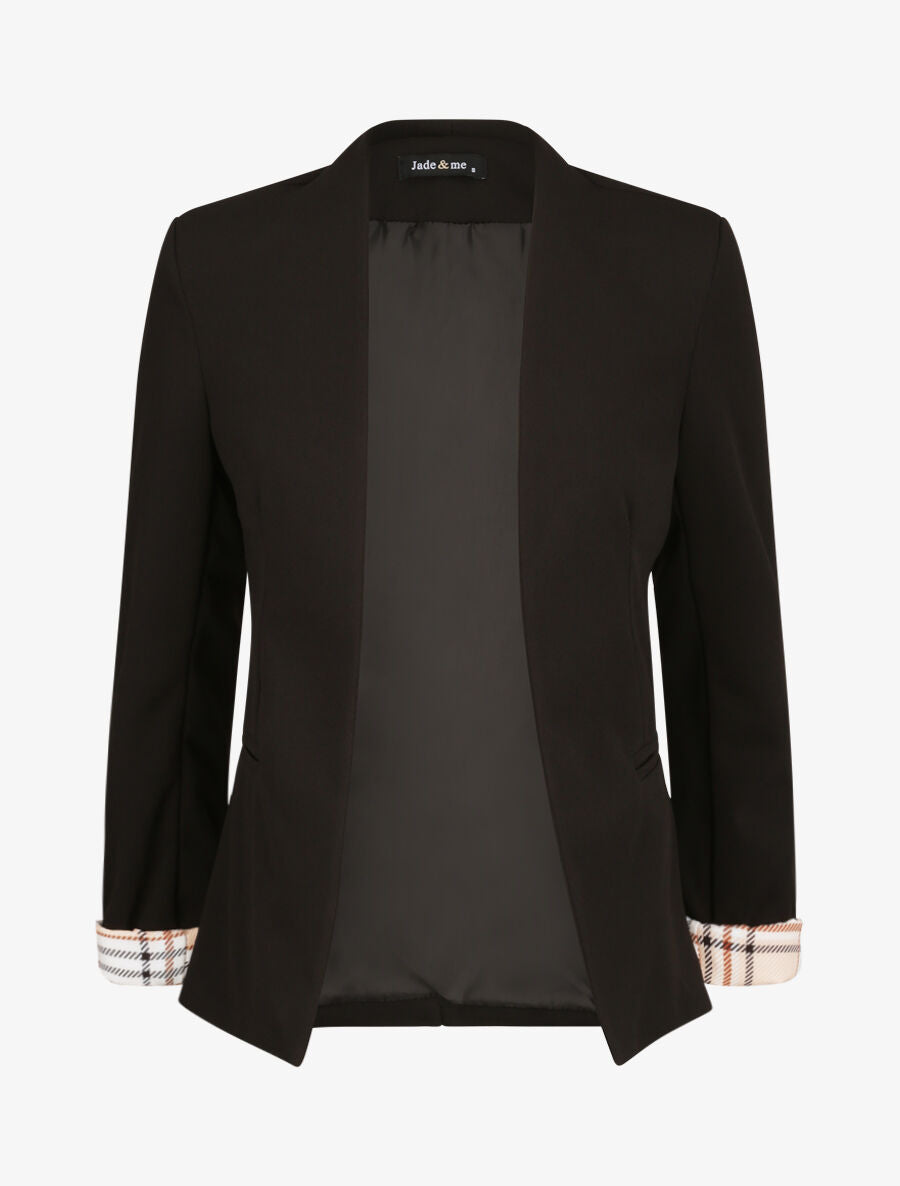Blazer slim uni à revers imprimé carreaux - Noir - 1