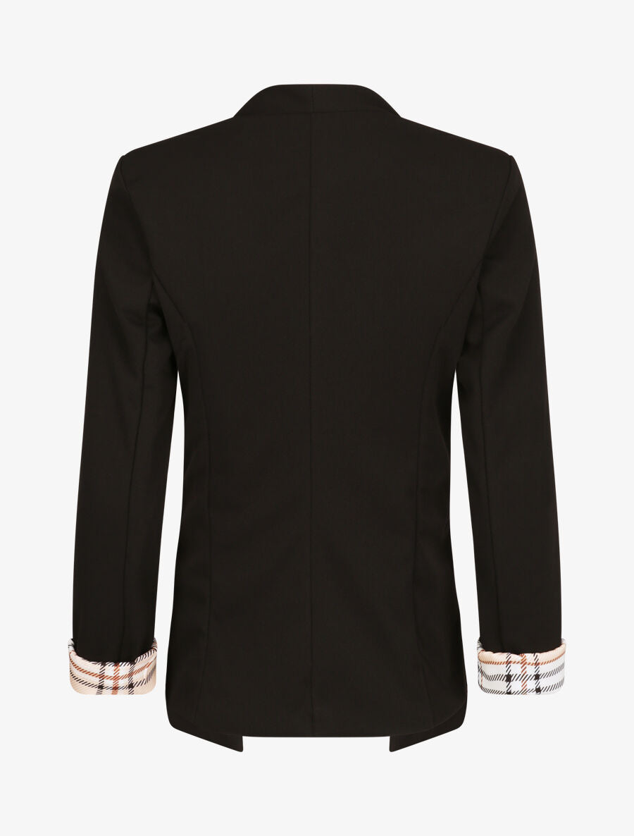Blazer slim uni à revers imprimé carreaux - Noir - 2