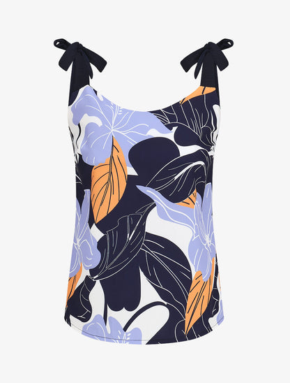 Top feuillage à nouer aux épaules - Marine - 5