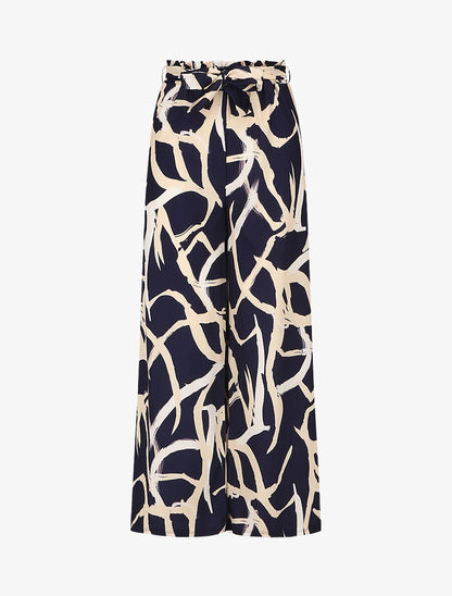 Pantalon ample taille haute motif graphique - Marine - 1