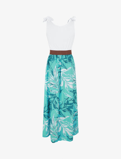 Robe bi-colore à imprimé feuillage - Vert d&