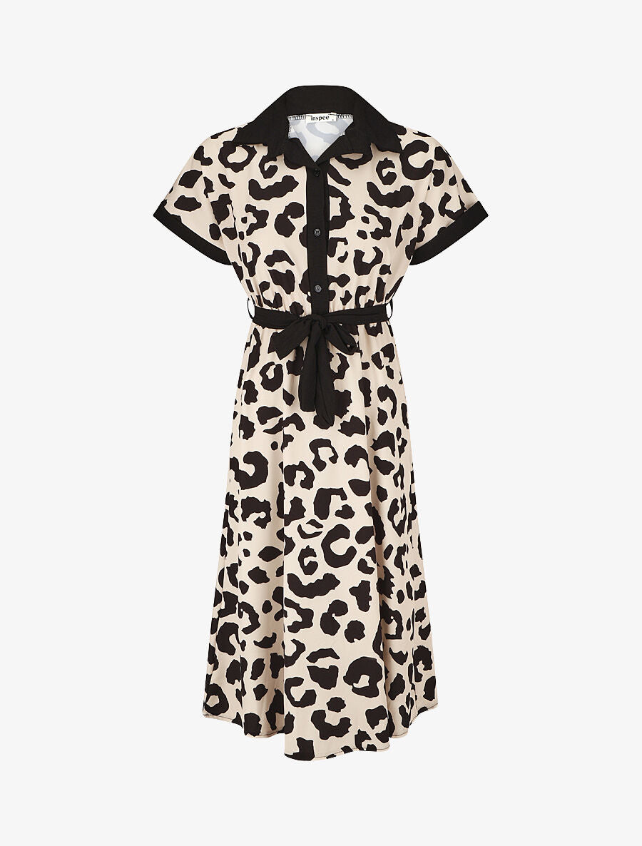 Robe longue élastiquée à imprimé fantaisie - Beige - 1