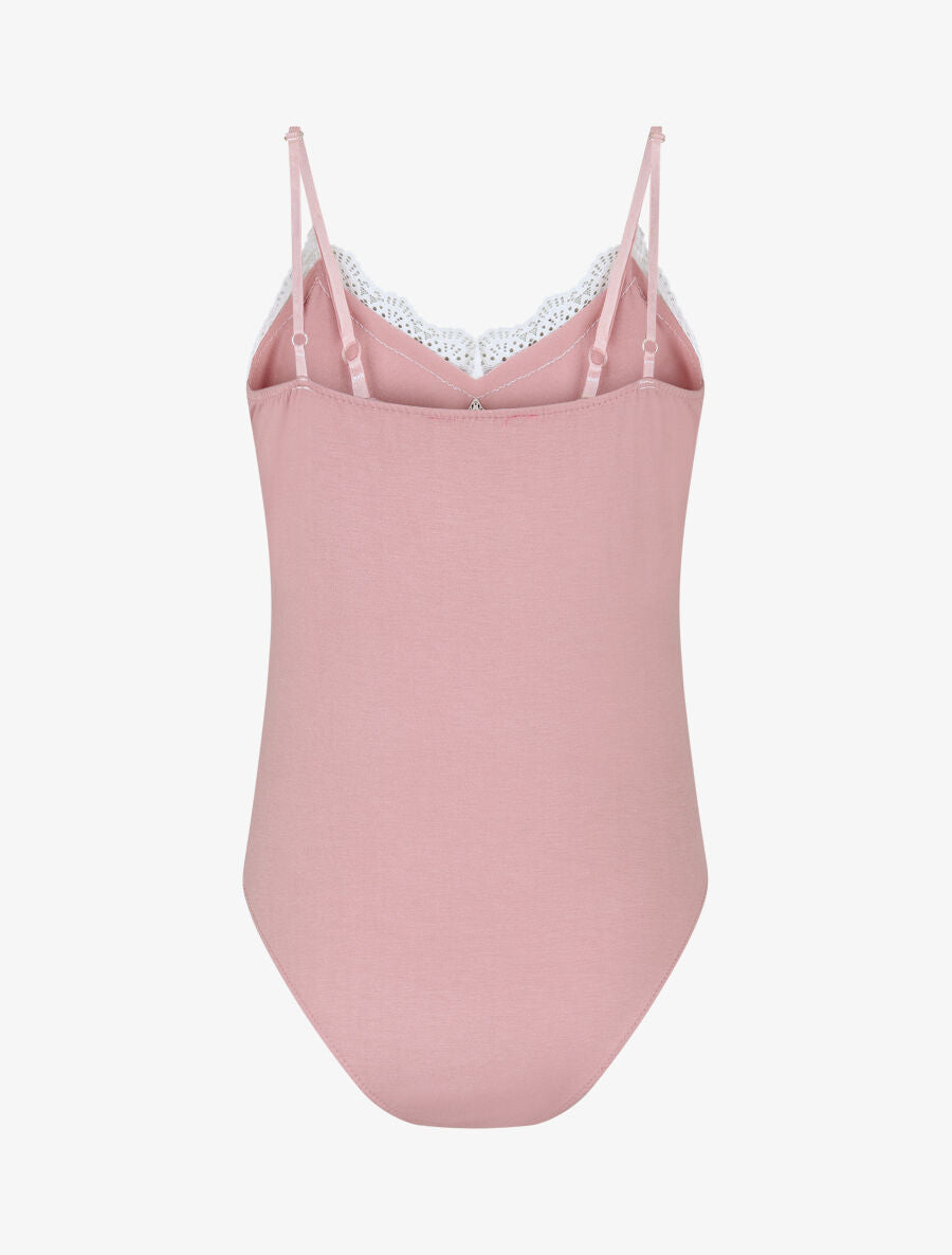 Body uni à bretelles et col V dentelle - Rose - 2