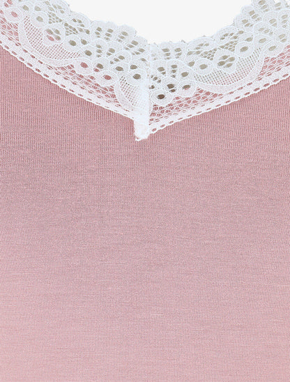 Body uni à bretelles et col V dentelle - Rose - 3
