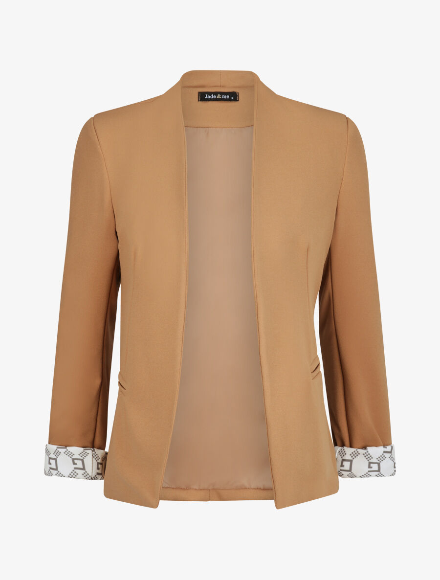 Blazer slim uni à revers imprimé graphique - Camel - 1