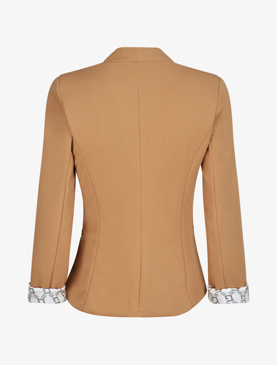 Blazer slim uni à revers imprimé graphique - Camel - 2