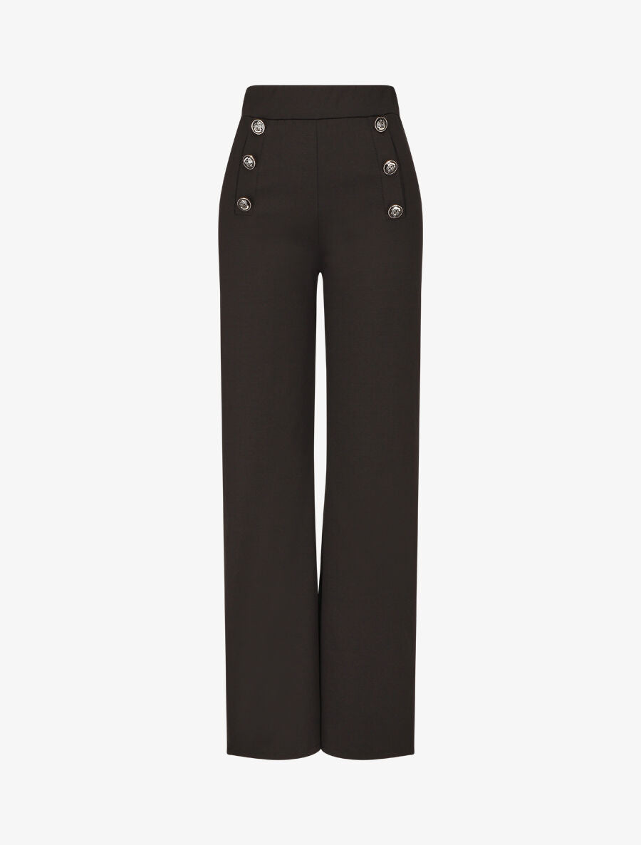 Pantalon uni à boutons décoratifs - Noir - 1