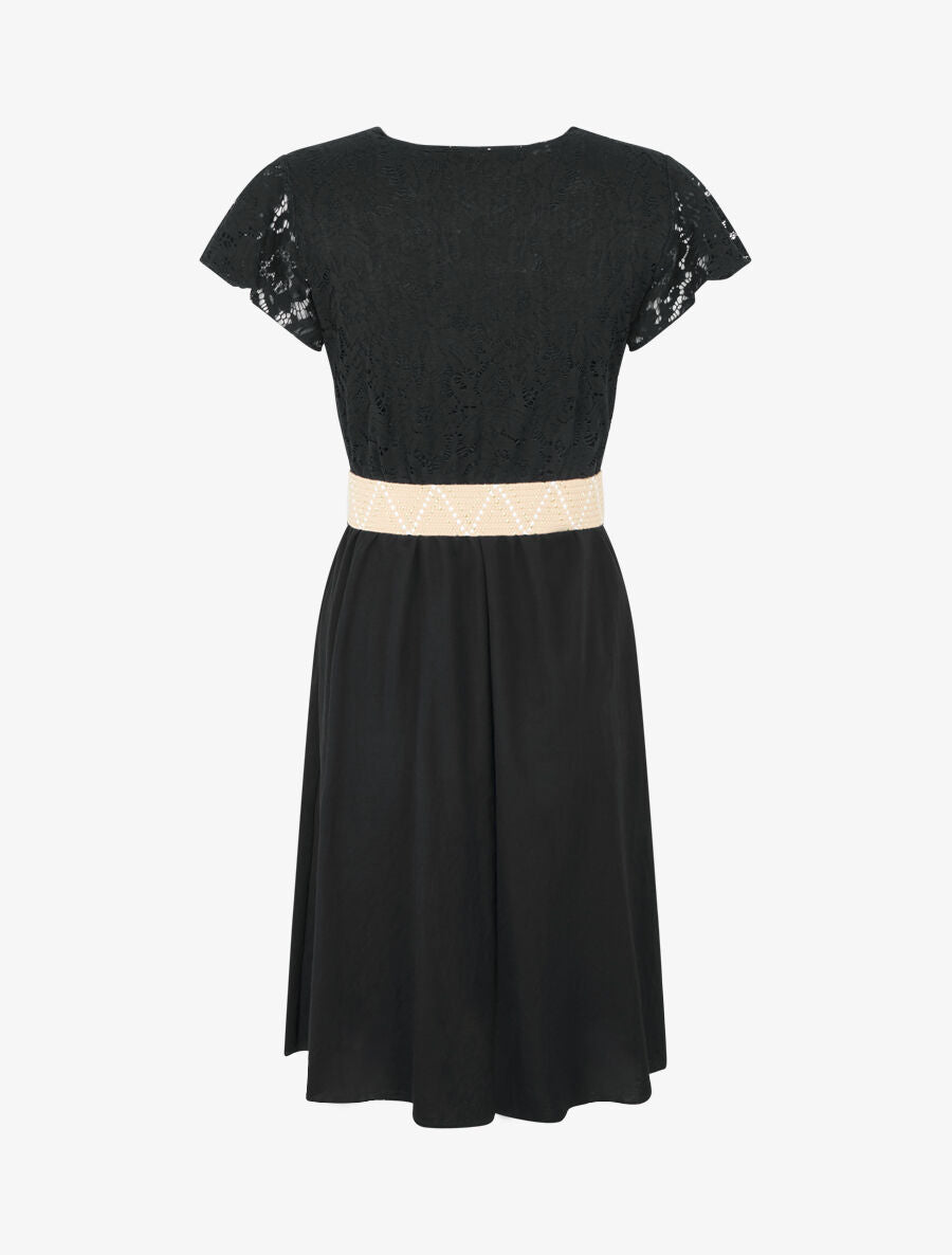 Robe mi-longue à buste brodé - Noir - 2