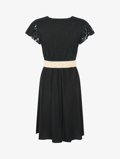 Robe mi-longue à buste brodé - Noir - 2