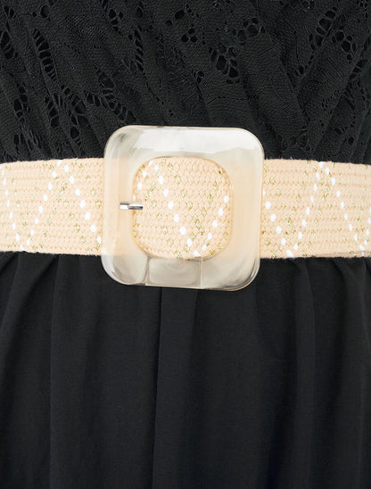 Robe mi-longue à buste brodé - Noir - 3