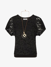 Top uni en broderies - Noir - 4