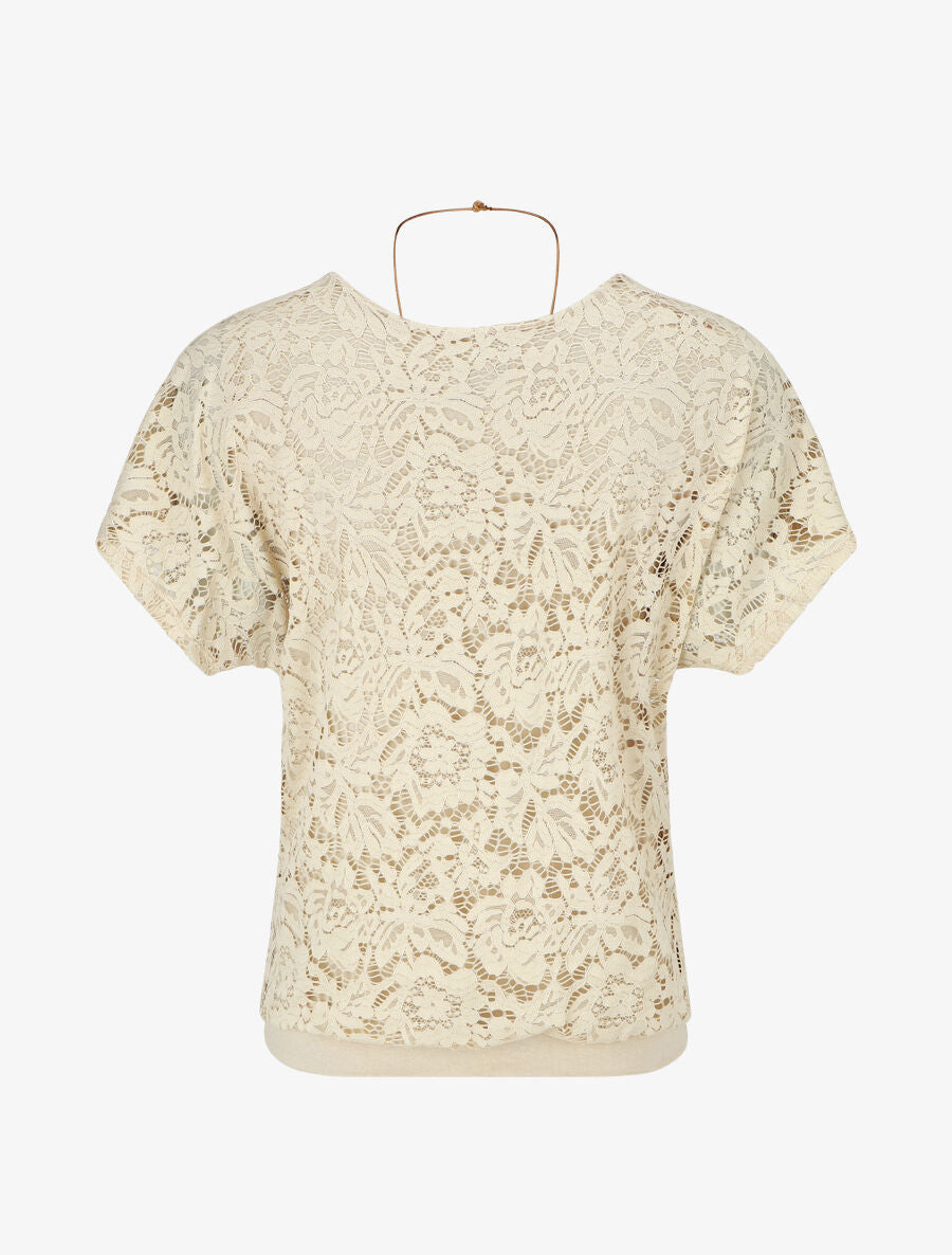 Top uni en broderies - Beige - 2
