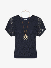 Top uni en broderies - Marine - 5