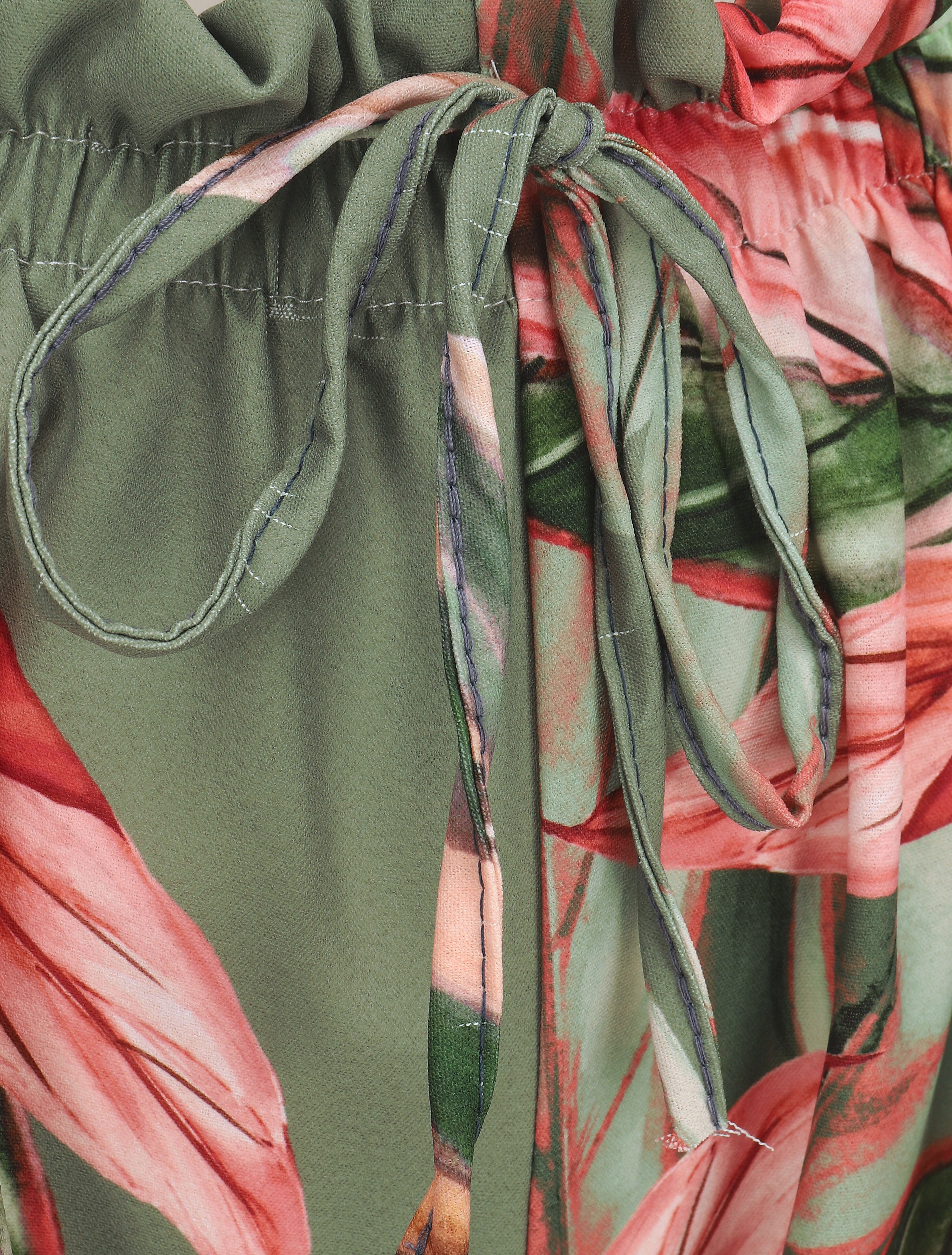 Pantalon ample taille haute imprimé feuilles - Kaki - 3