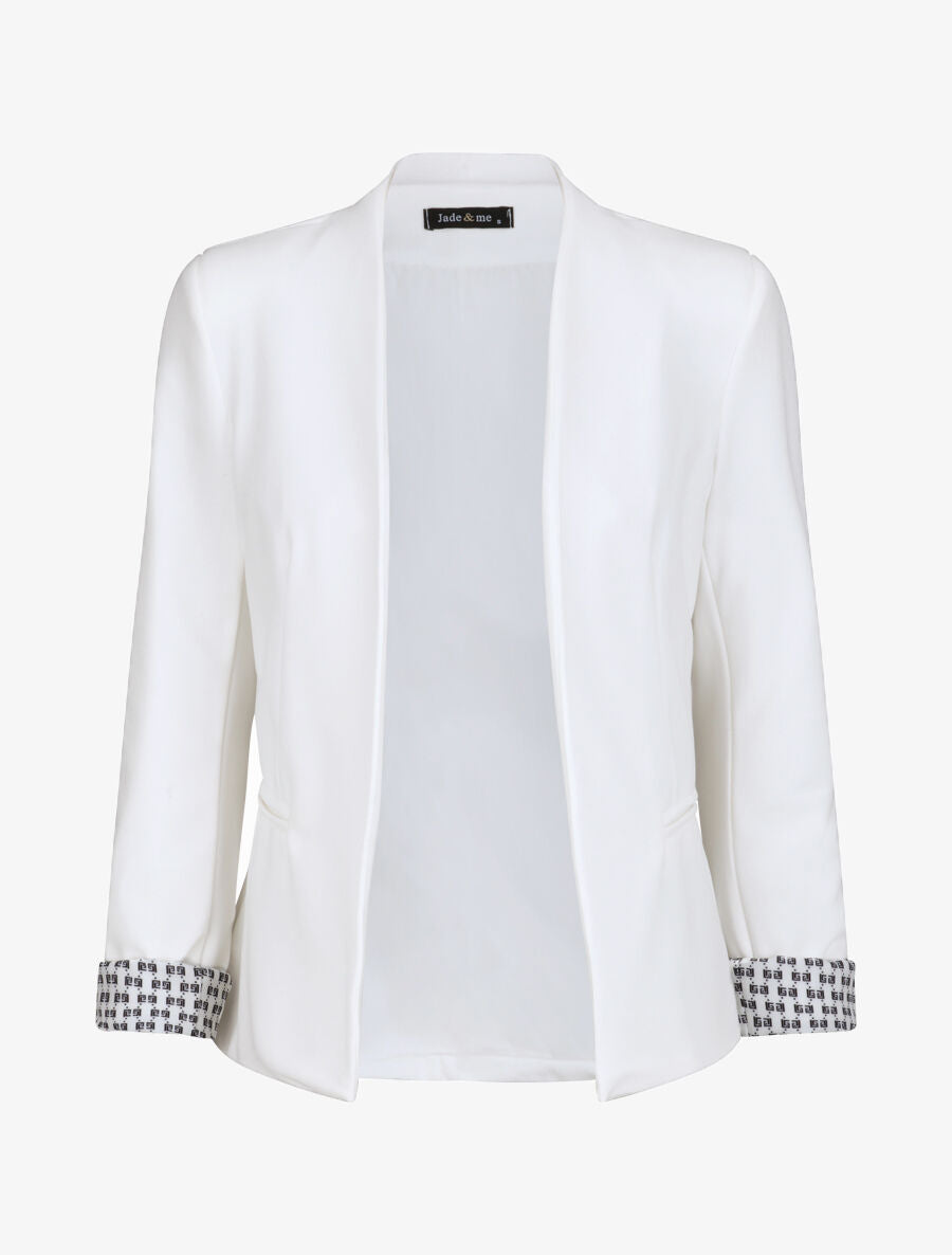 Blazer slim uni à revers imprimé grec - Blanc - 1