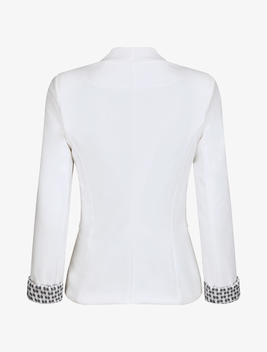 Blazer slim uni à revers imprimé grec - Blanc - 2