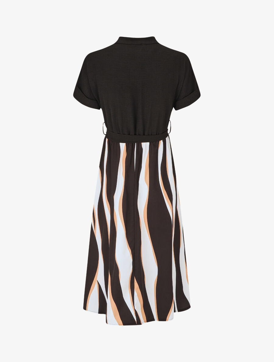 Robe midi manches courtes motifs graphiques - Noir - 2