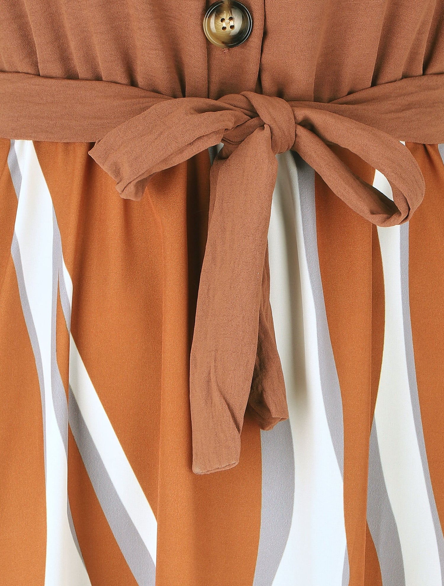 Robe midi manches courtes motifs graphiques - Camel - 3