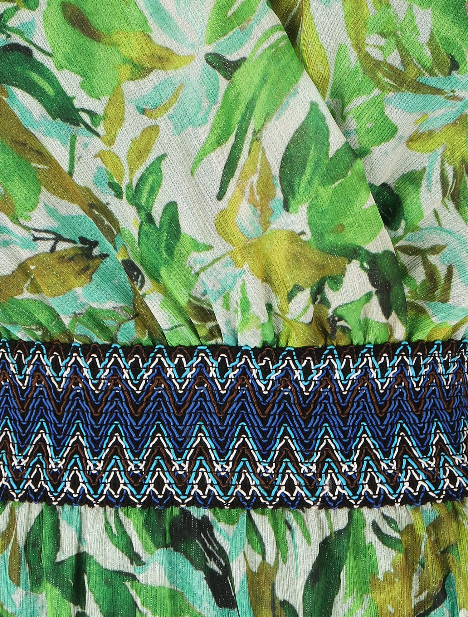 Robe mi-longue sans manches irisée motif végétal - Vert - 3