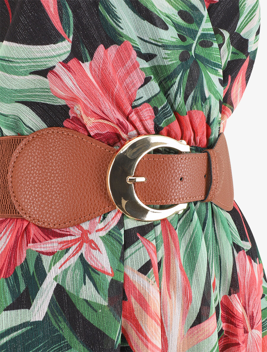 Robe élastiquée sans manches imprimé tropical - Noir - 3