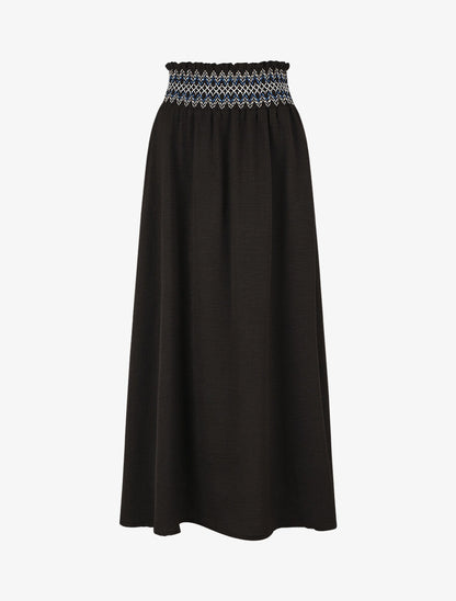 Jupe longue fluide taille haute élastiquée - Noir - 4