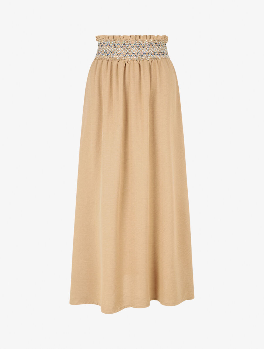 Jupe longue fluide taille haute élastiquée - Camel - 4