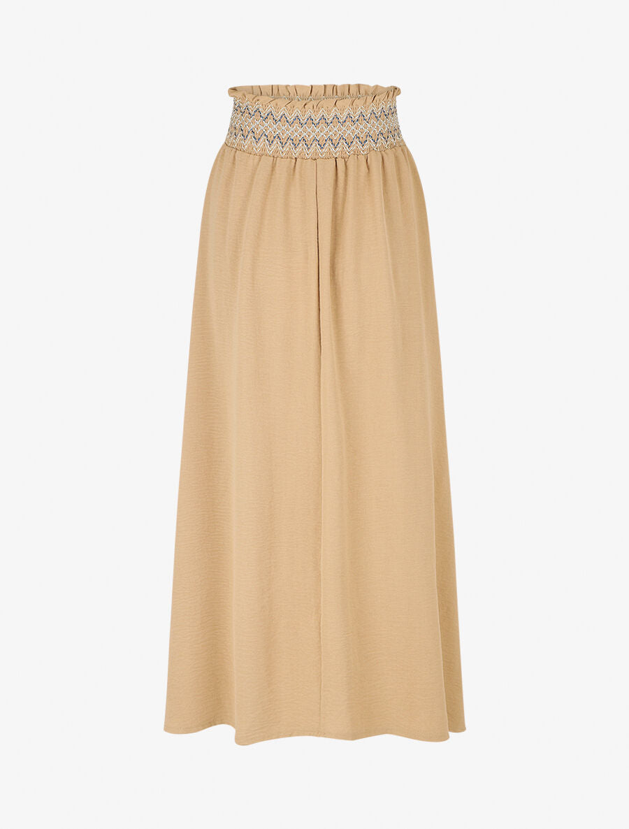 Jupe longue fluide taille haute élastiquée - Camel - 2