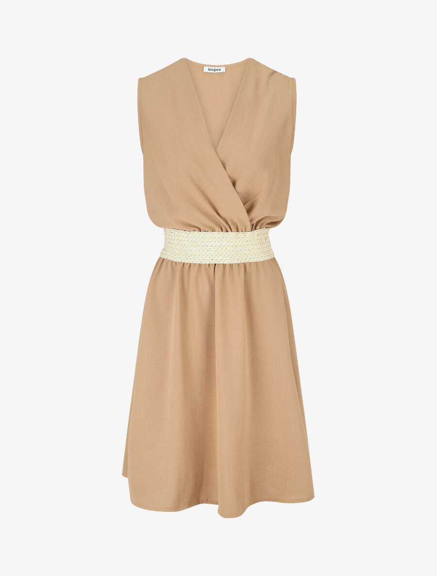 Robe mi-longue évasée sans manches - Beige foncé - 1