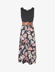 Robe longue à jupe imprimé fleuri - Noir - 1