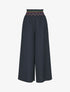 Pantalon ample taille haute uni - Marine - 1