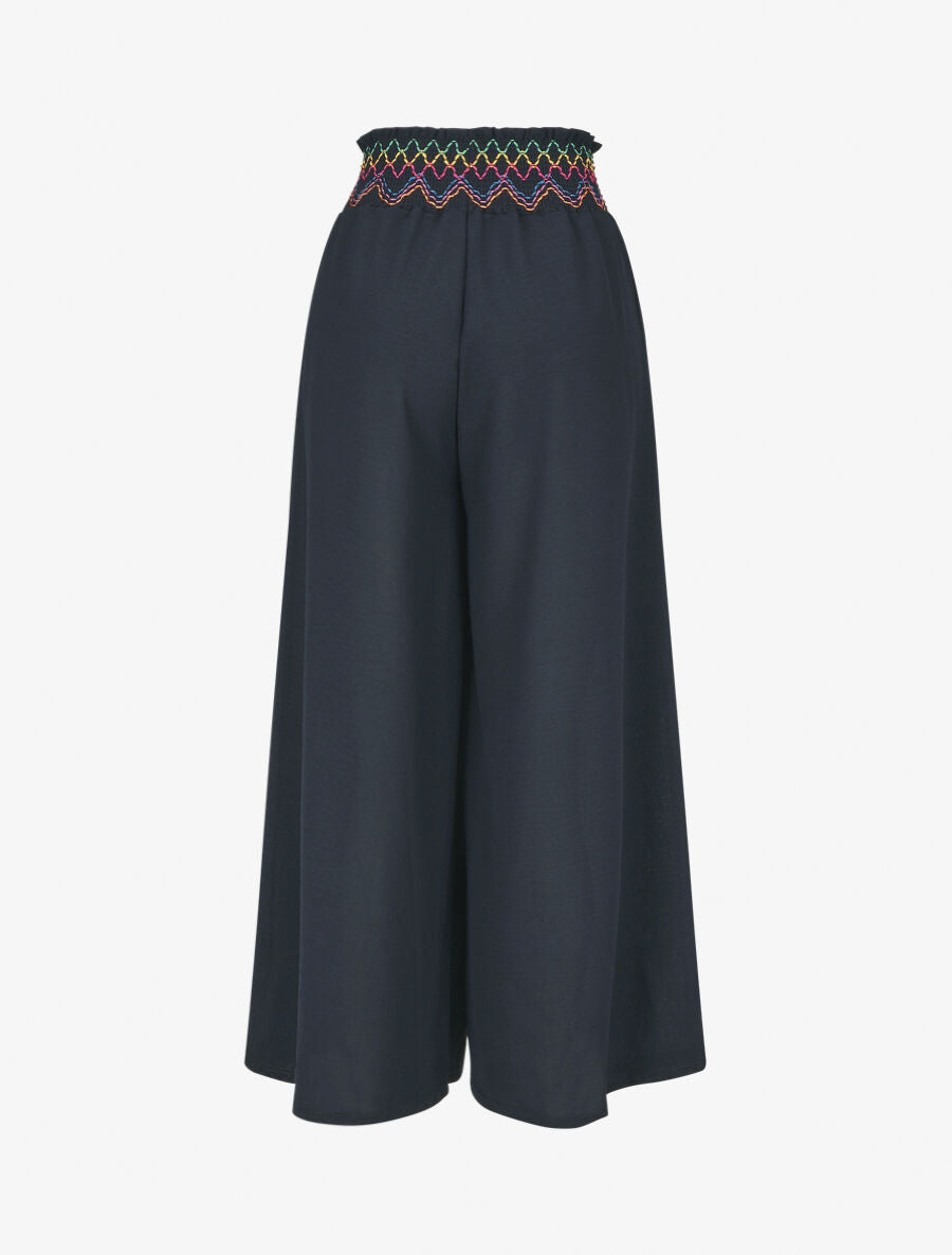 Pantalon ample taille haute uni - Marine - 2