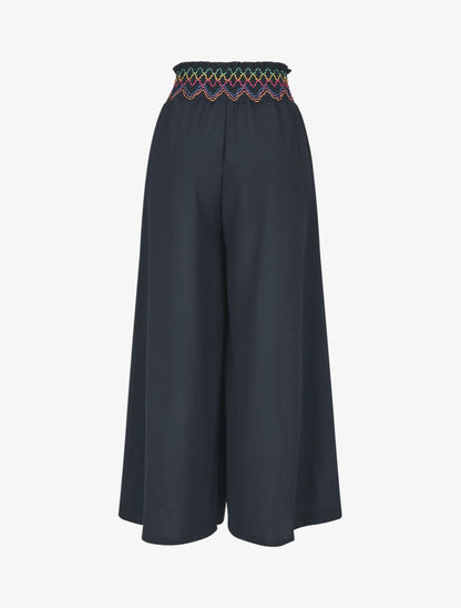 Pantalon ample taille haute uni - Marine - 2
