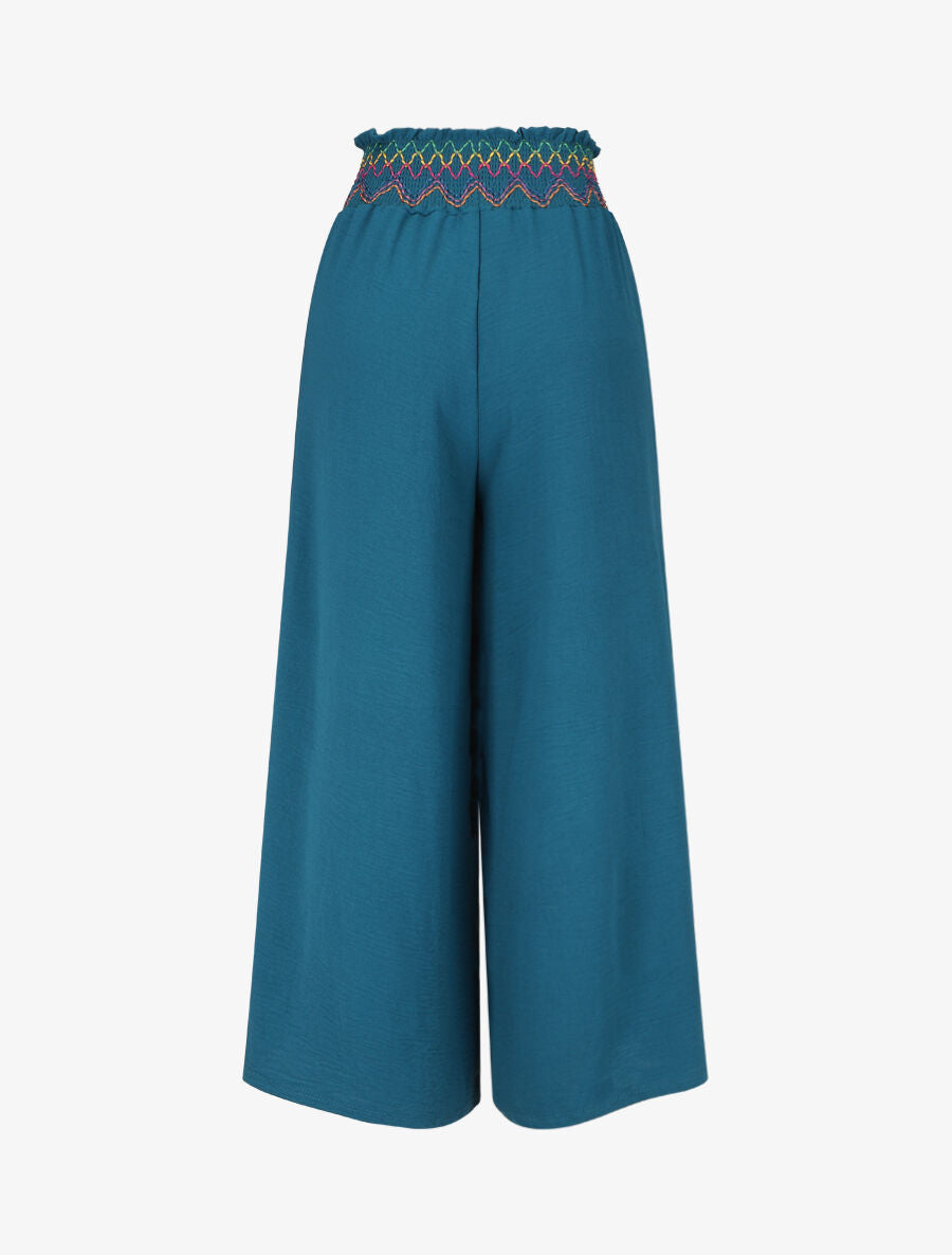 Pantalon ample taille haute uni - Bleu canard - 2