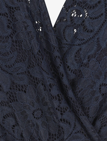 Robe élastiquée à jupe imprimé tropical - Marine - 3