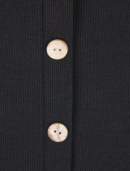 Top droit côtelé uni boutonné - Noir - 3