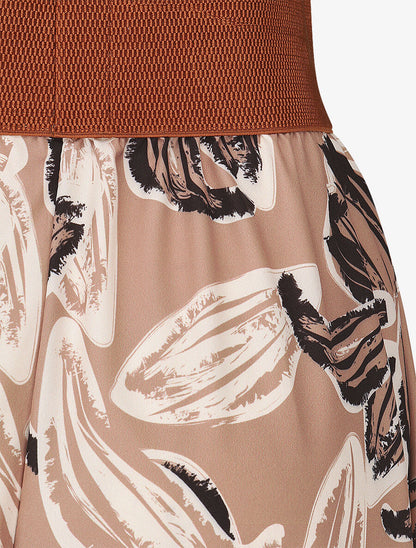 Jupe longue taille haute élastiquée imprimé grandes fleurs - Taupe - 3