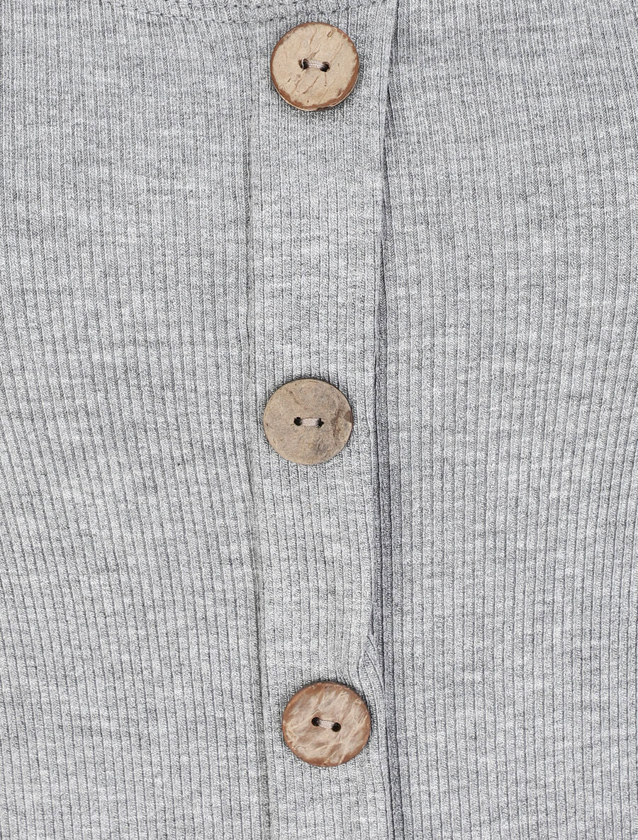 Top droit côtelé uni boutonné - Gris chiné - 3